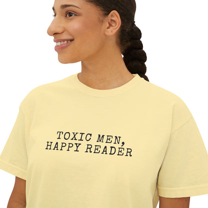 Women's Boxy Tee - "Toxic Men, Happy Reader" Graphic Tee, Gift for Book Lovers, Casual Style, Literature Lover Shirt