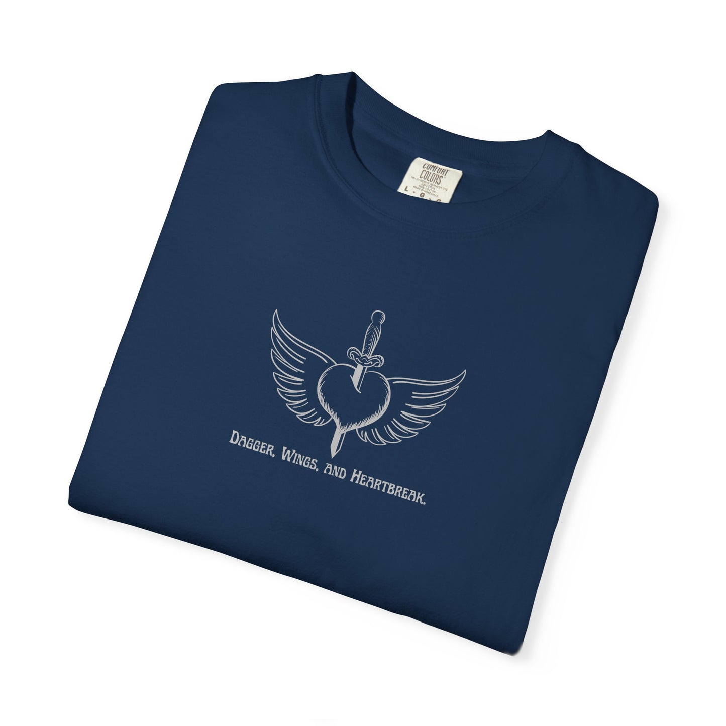 Vintage-Inspired Unisex Garment-Dyed T-Shirt - 'Dagger, Wings, and Heartbreak' Design