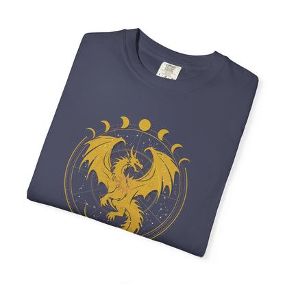 Dragons & Constellations Relaxed Fit Tee – Fantasy Dragon Moon Phase Shirt | Romantasy Reader Apparel