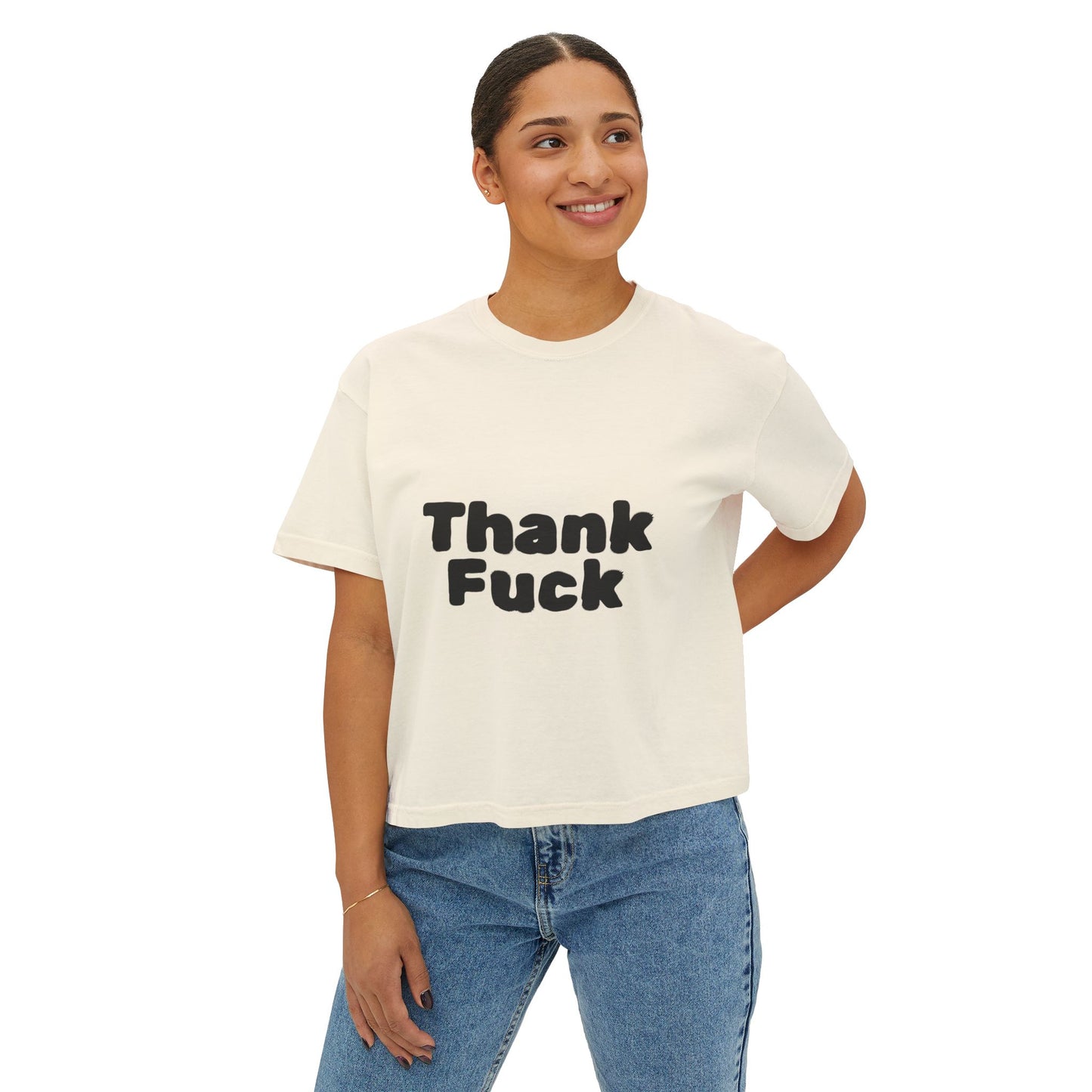 Thank F**k Women's Boxy Tee | Casual Graphic Tee, Funny T-Shirt, Gift for Friends, Everyday Wear, Summer Top