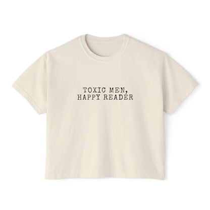 Women's Boxy Tee - "Toxic Men, Happy Reader" Graphic Tee, Gift for Book Lovers, Casual Style, Literature Lover Shirt
