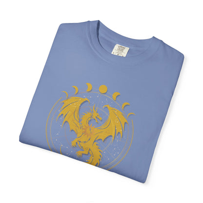 Dragons & Constellations Relaxed Fit Tee – Fantasy Dragon Moon Phase Shirt | Romantasy Reader Apparel