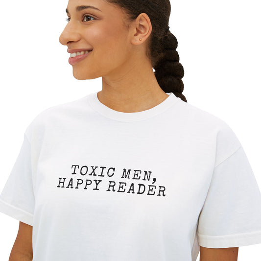 Women's Boxy Tee - "Toxic Men, Happy Reader" Graphic Tee, Gift for Book Lovers, Casual Style, Literature Lover Shirt
