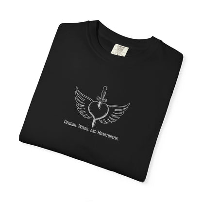 Vintage-Inspired Unisex Garment-Dyed T-Shirt - 'Dagger, Wings, and Heartbreak' Design