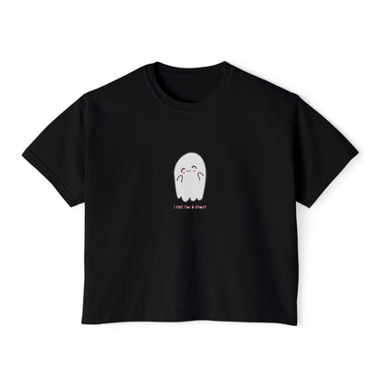 'I fell for a Ghost' Halloween Graphic Women's Boxy Tee - Cute & Comfy Casual Top