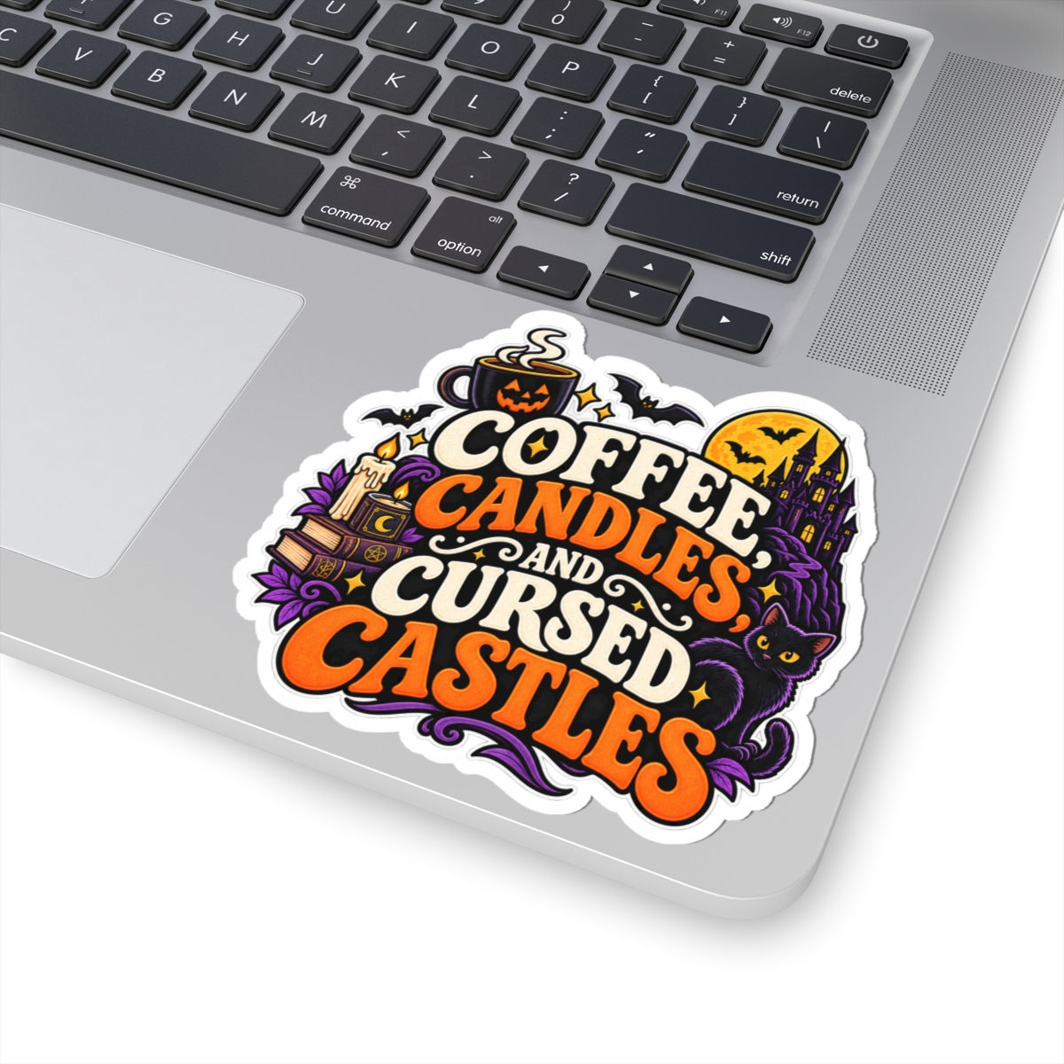 Coffee, Candles & Cursed Castles Sticker | Gothic Reader Decal