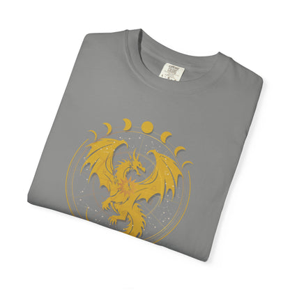 Dragons & Constellations Relaxed Fit Tee – Fantasy Dragon Moon Phase Shirt | Romantasy Reader Apparel