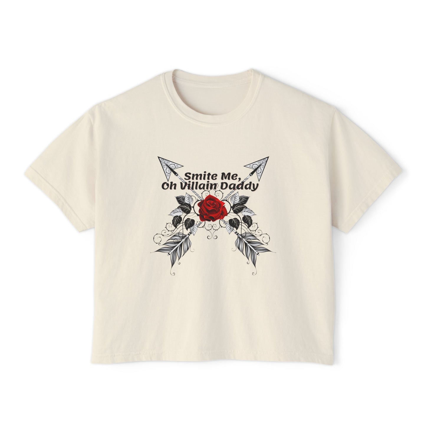 Smite Me, Oh Villain Daddy Women's Boxy Tee, Casual T-Shirt, Trendy Graphic Top, Fun Gift for Her, Cute Summer Shirt, Relaxed Fit Tee