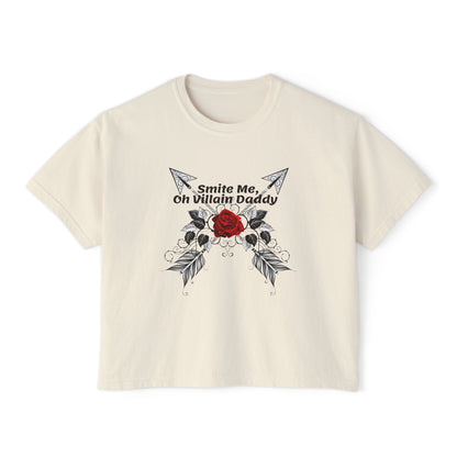 Smite Me, Oh Villain Daddy Women's Boxy Tee, Casual T-Shirt, Trendy Graphic Top, Fun Gift for Her, Cute Summer Shirt, Relaxed Fit Tee