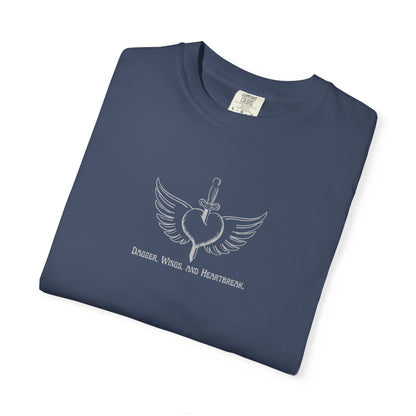 Vintage-Inspired Unisex Garment-Dyed T-Shirt - 'Dagger, Wings, and Heartbreak' Design