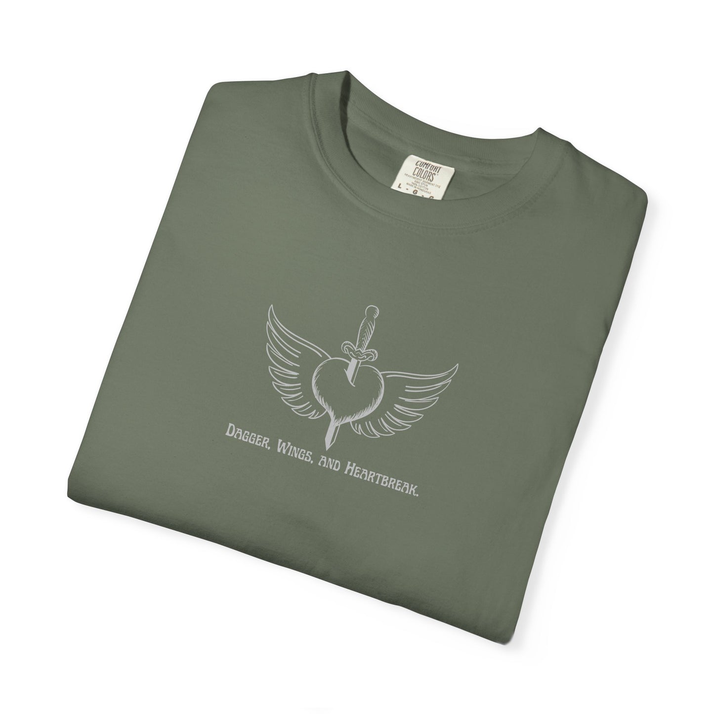 Vintage-Inspired Unisex Garment-Dyed T-Shirt - 'Dagger, Wings, and Heartbreak' Design