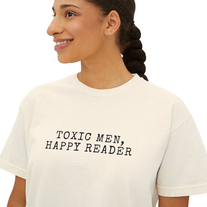 Women's Boxy Tee - "Toxic Men, Happy Reader" Graphic Tee, Gift for Book Lovers, Casual Style, Literature Lover Shirt