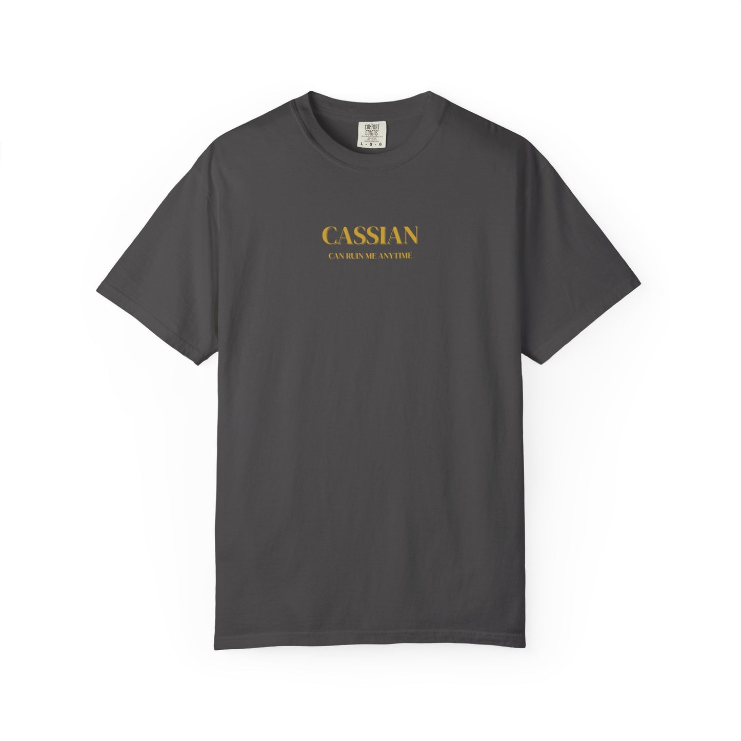 Gray t-shirt with 'CASSIAN' logo on a white background