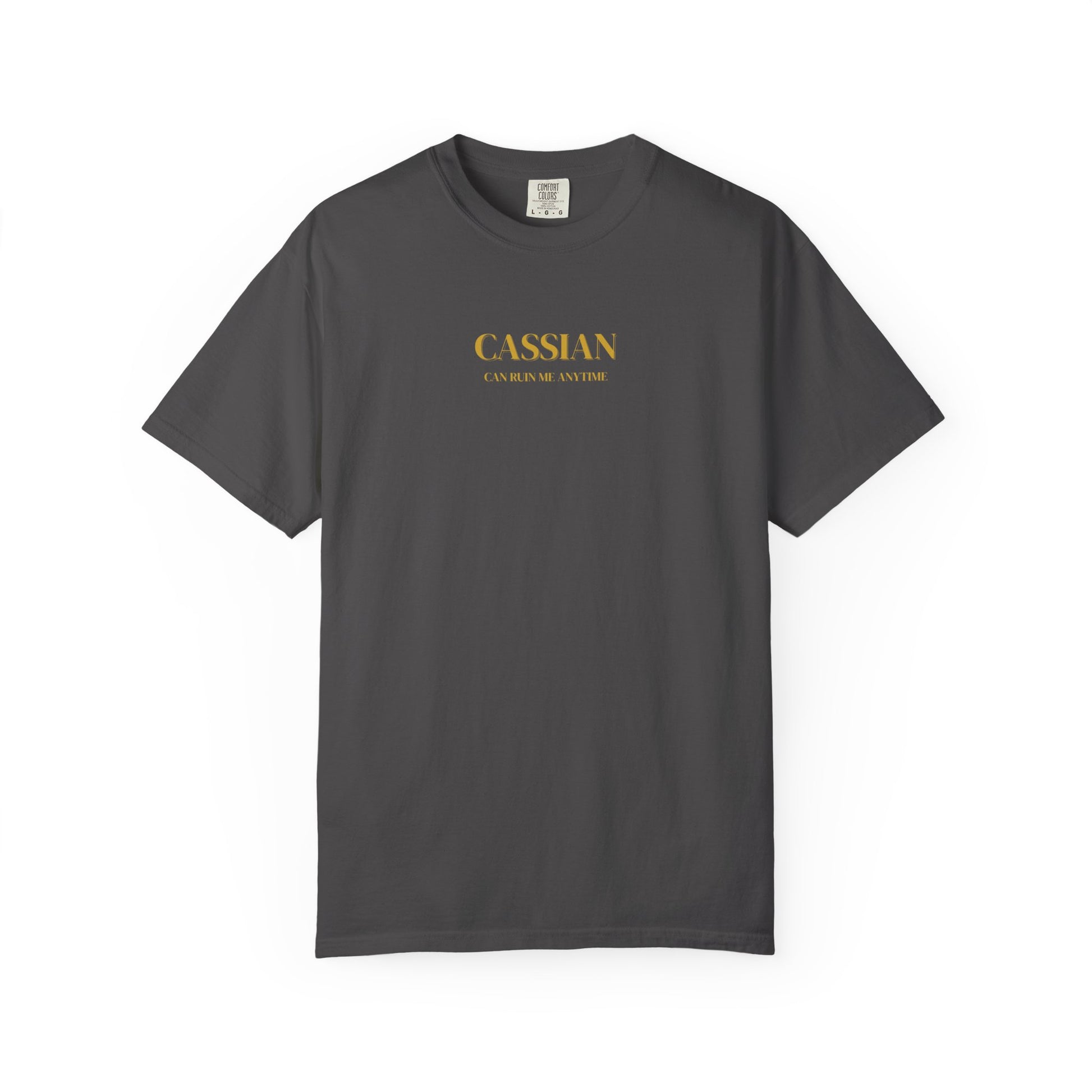 Gray t-shirt with 'CASSIAN' logo on a white background