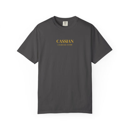 Gray t-shirt with 'CASSIAN' logo on a white background