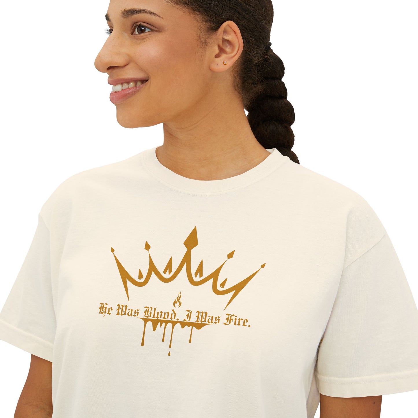 He Was Blood, I Was Fire Boxy Tee Ivory Mockup 2