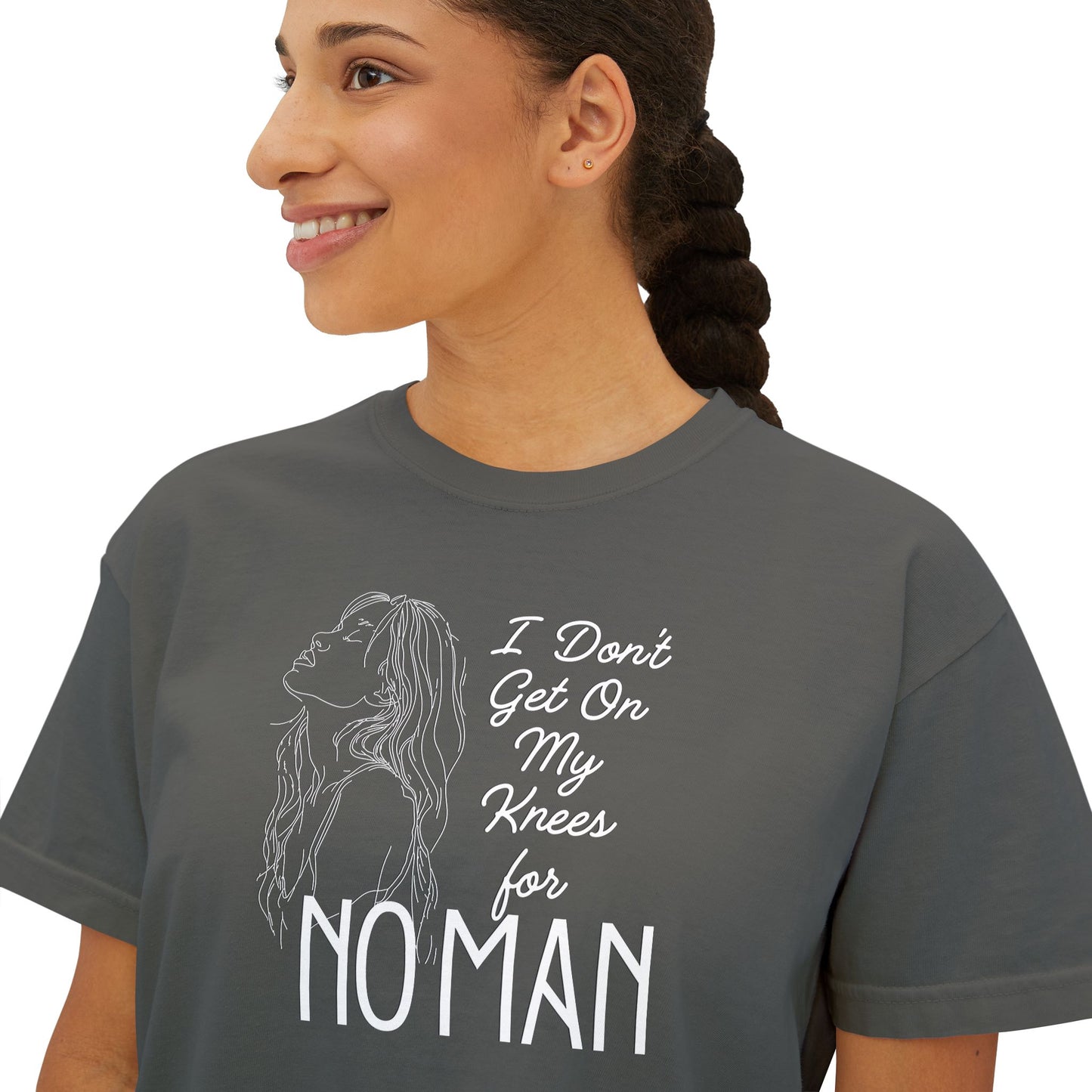 I_Don_t_Get_on_My_Knees_for_No_Man_Boxy_Tee_Pepper_mockup