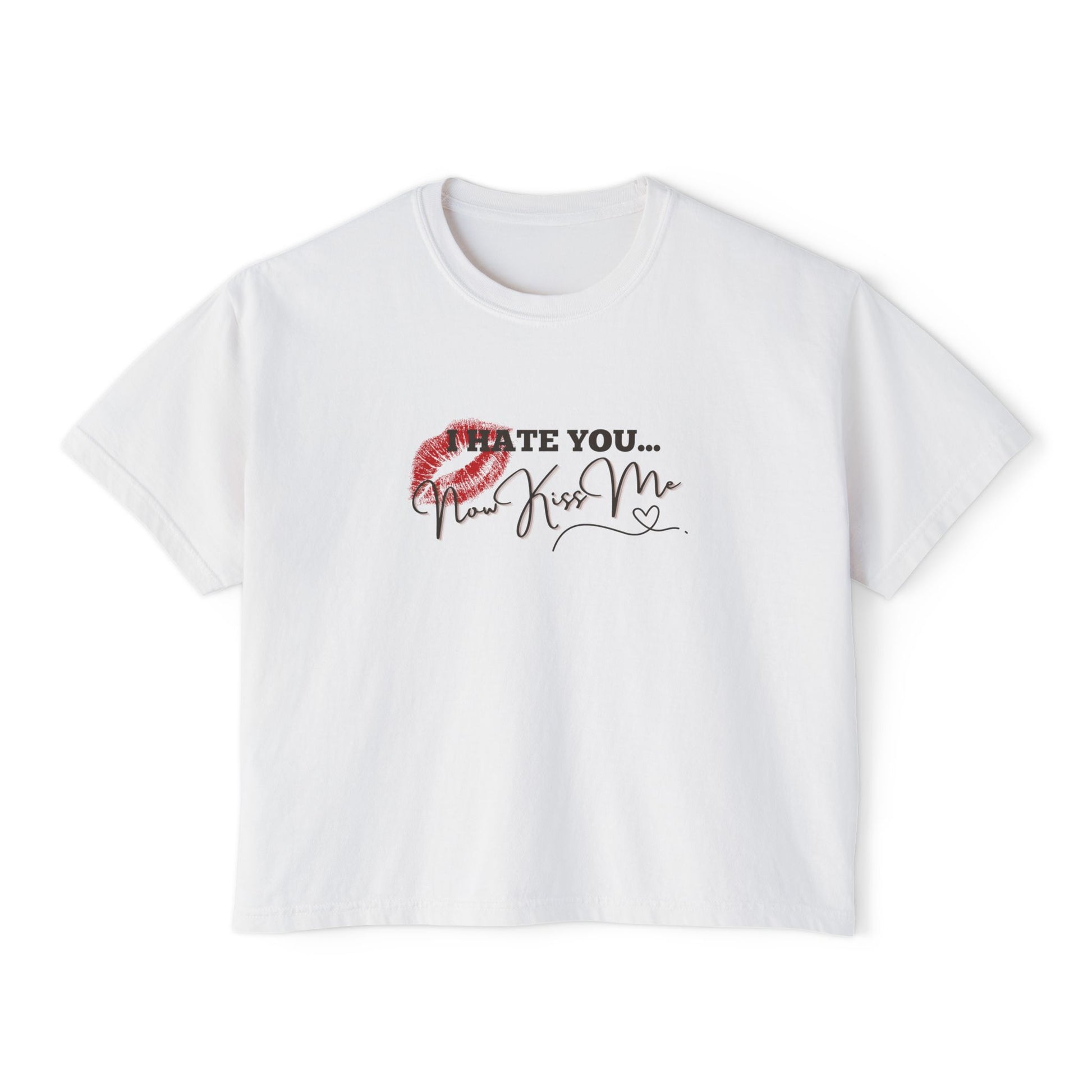 White t-shirt with a graphic design on a white background