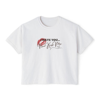 White t-shirt with a graphic design on a white background