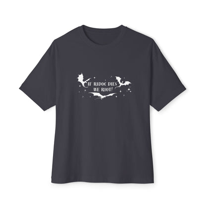 Black t-shirt with white graphic and text on a white background