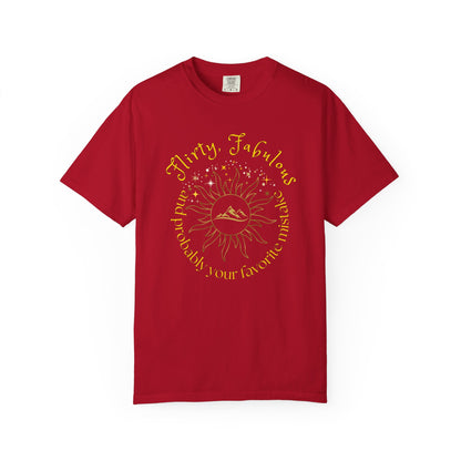 T-shirt with 'Flirty, fabulous, and probably your favorite mistake' quote by HELION, ACOTAR Series Red