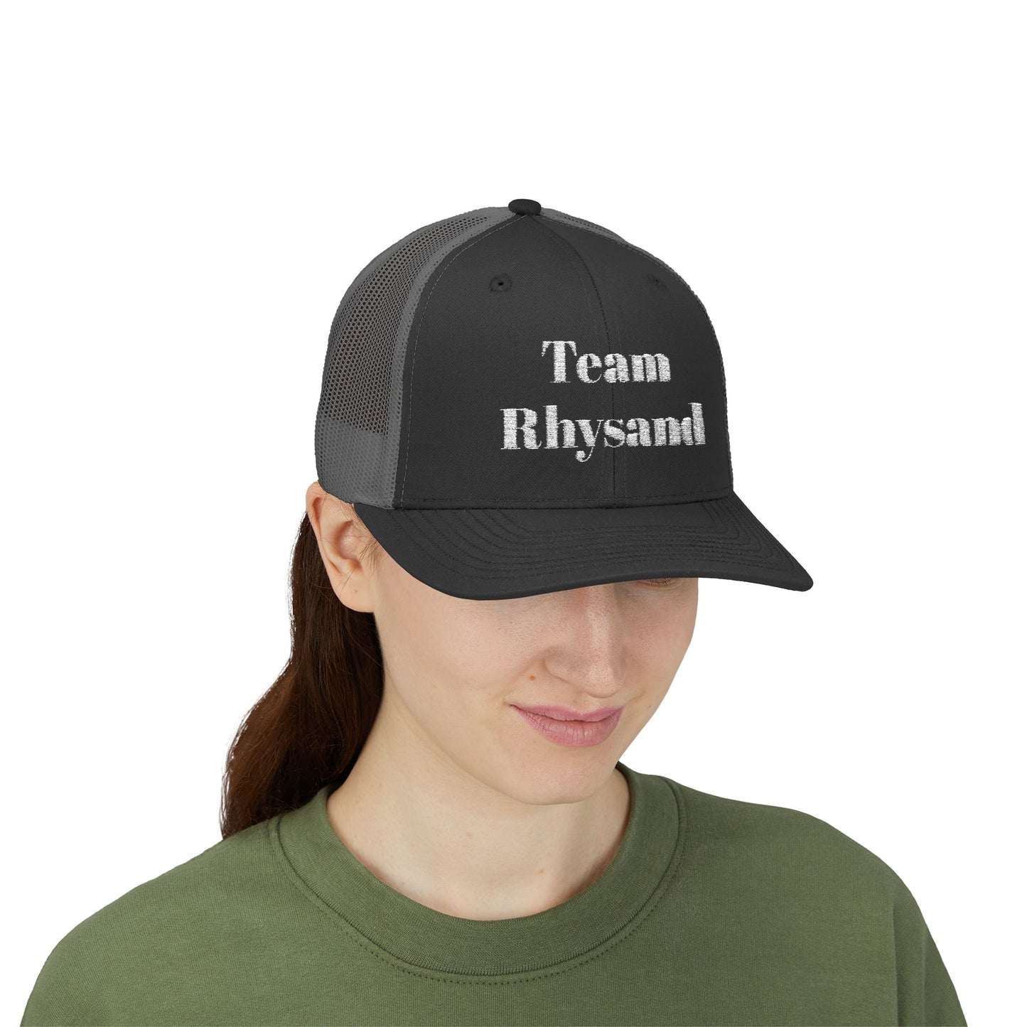 Team Rhysand Sparkly Trucker Hat Black/Charcoal mockup 2