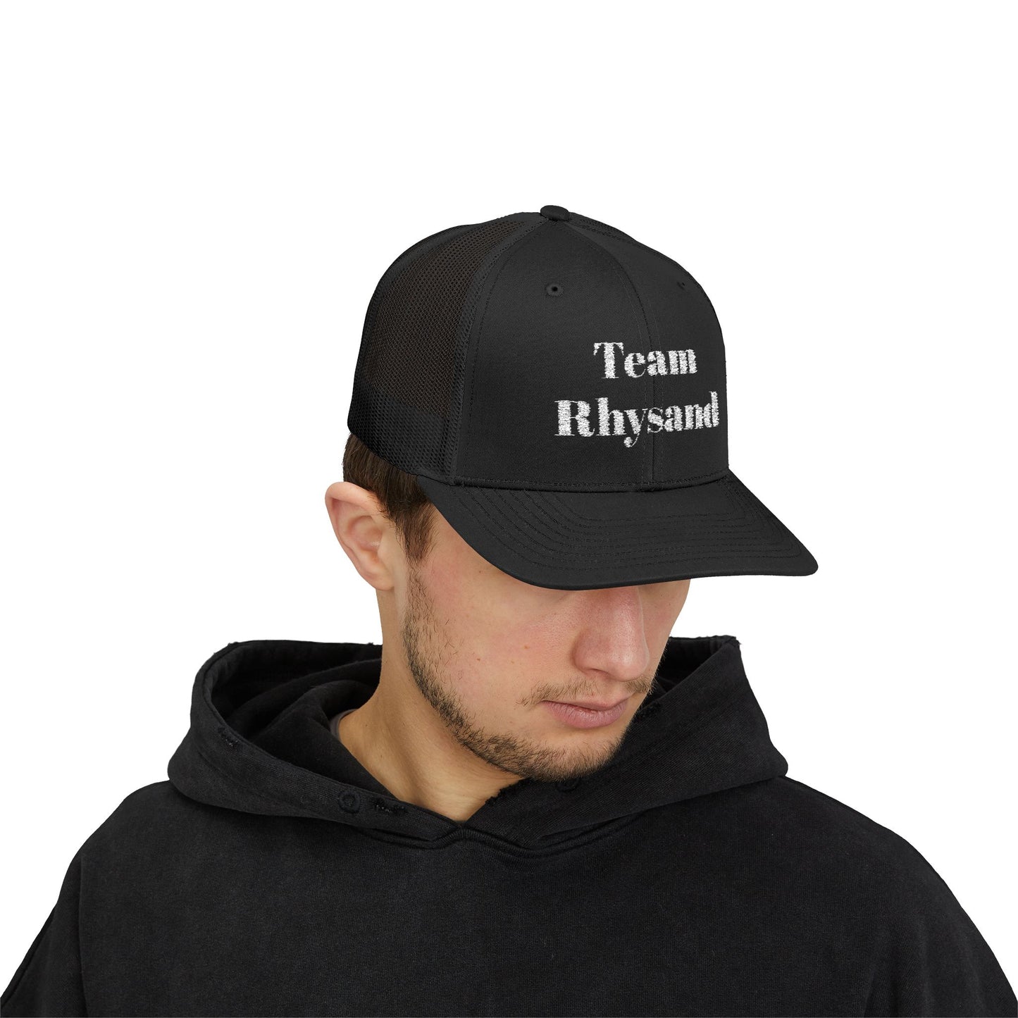 Team Rhysand Sparkly Trucker Hat Black Mockup 