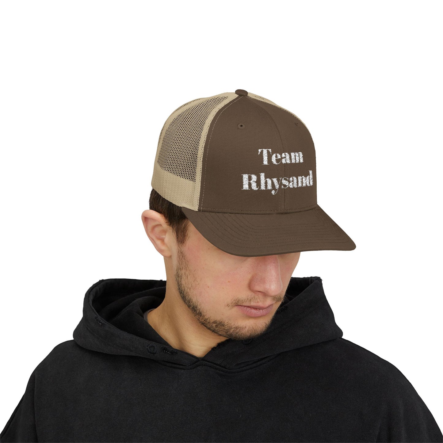 Team Rhysand Sparkly Trucker Hat Brown/Khaki mockup