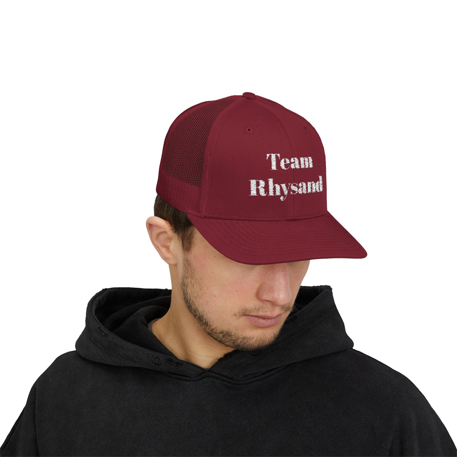 Team Rhysand Sparkly Trucker Hat Cranberry mockup