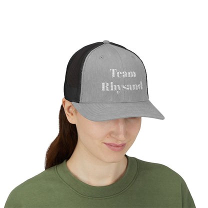 Team Rhysand Sparkly Trucker Hat Heather Grey/Black Mockup 2