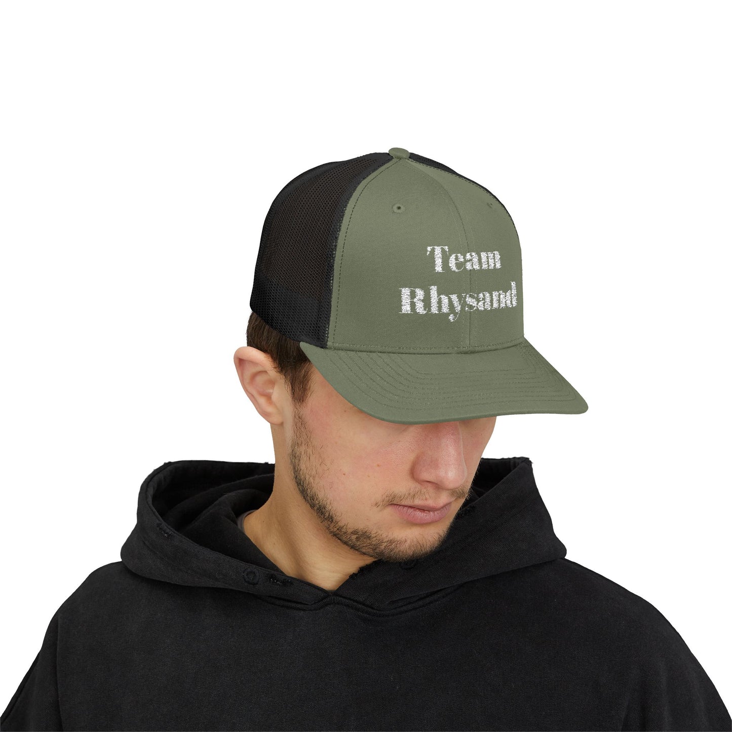 Team Rhysand Sparkly Trucker Hat Heather Loden/Black Mockup