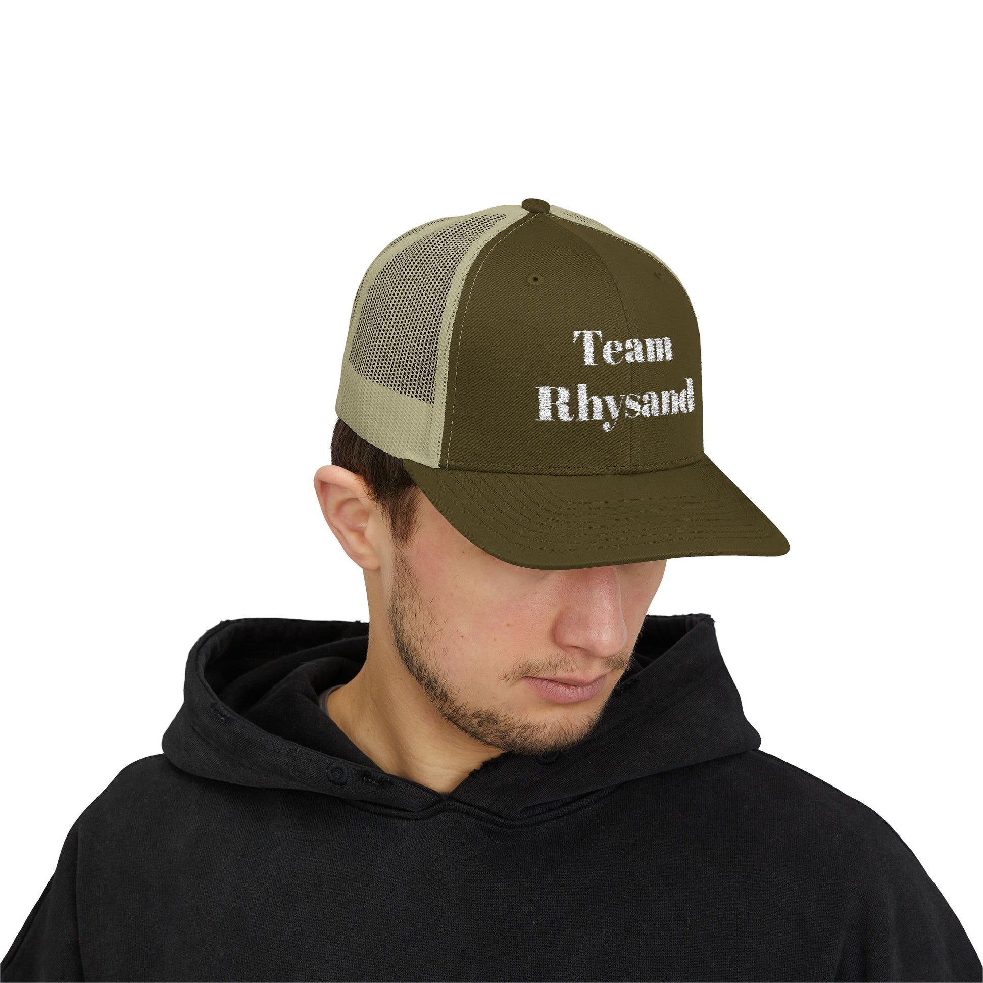 Team Rhysand Sparkly Trucker Hat Moss/Khaki mockup