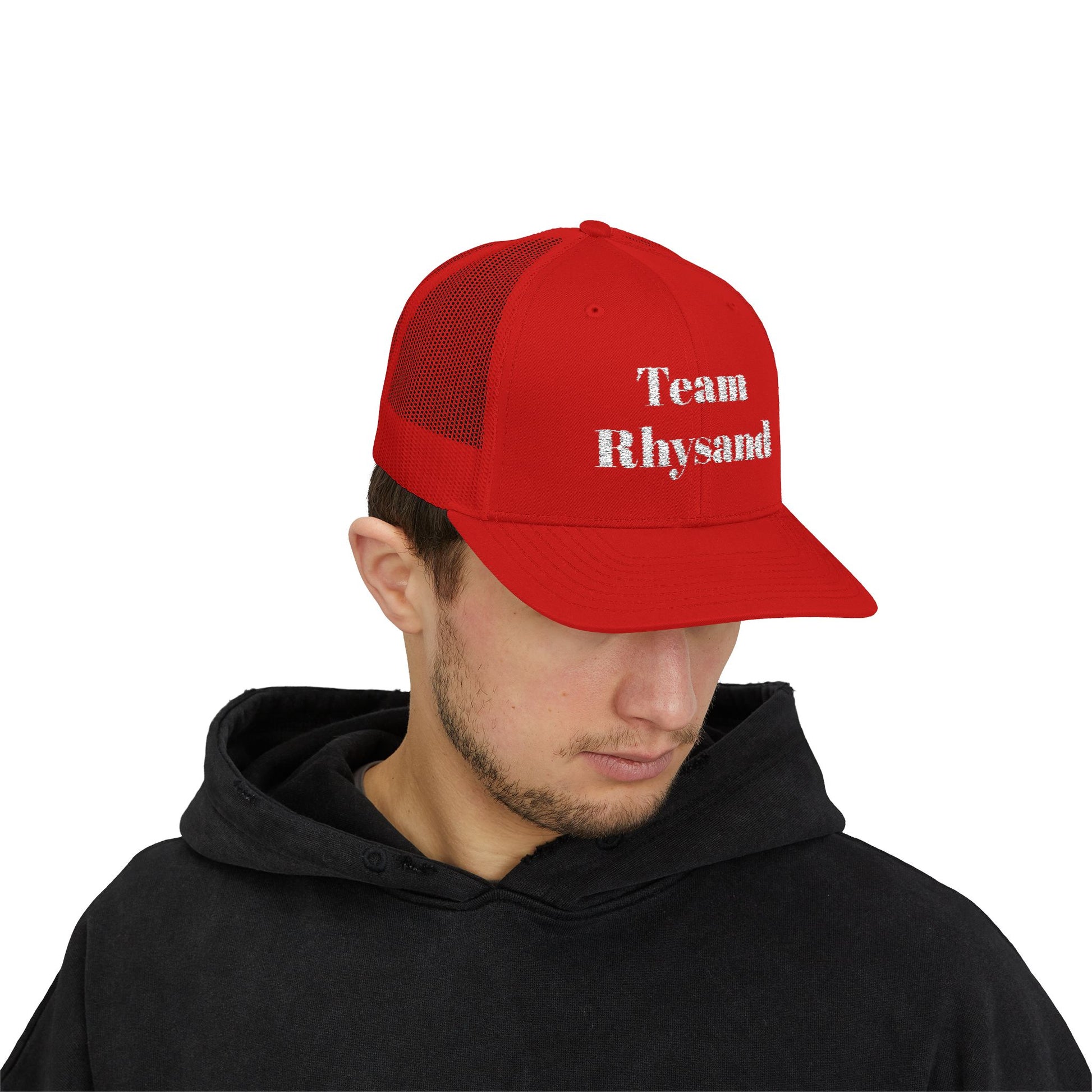 Team Rhysand Sparkly Trucker Hat Red Mockup