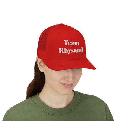 Team Rhysand Sparkly Trucker Hat Red Mockup 2