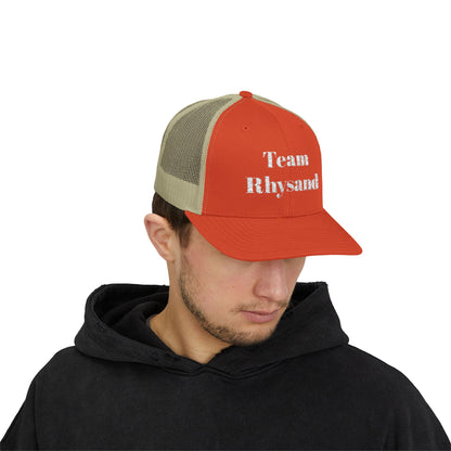 Team Rhysand Sparkly Trucker Hat Rustic Orange/Khaki Mockup