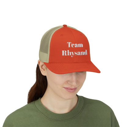 Team Rhysand Sparkly Trucker Hat Rustic Orange/Khaki Mockup 2