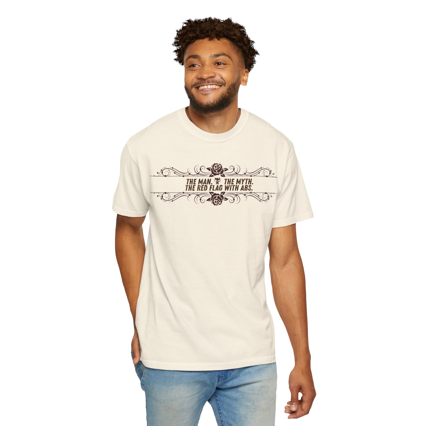 The Man, The Myth, The Red Flag with Abs Shirt Ivory Mockup2