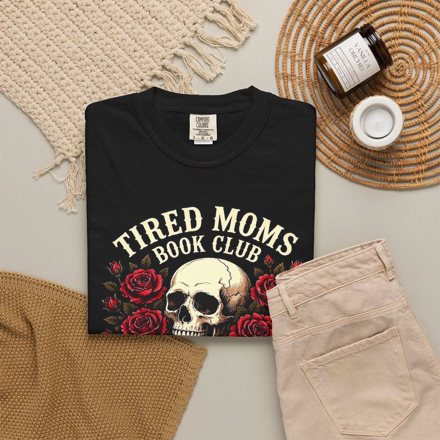 Tired_Moms_Book_Club_T-Shirt_Skull_Colorful_Black
