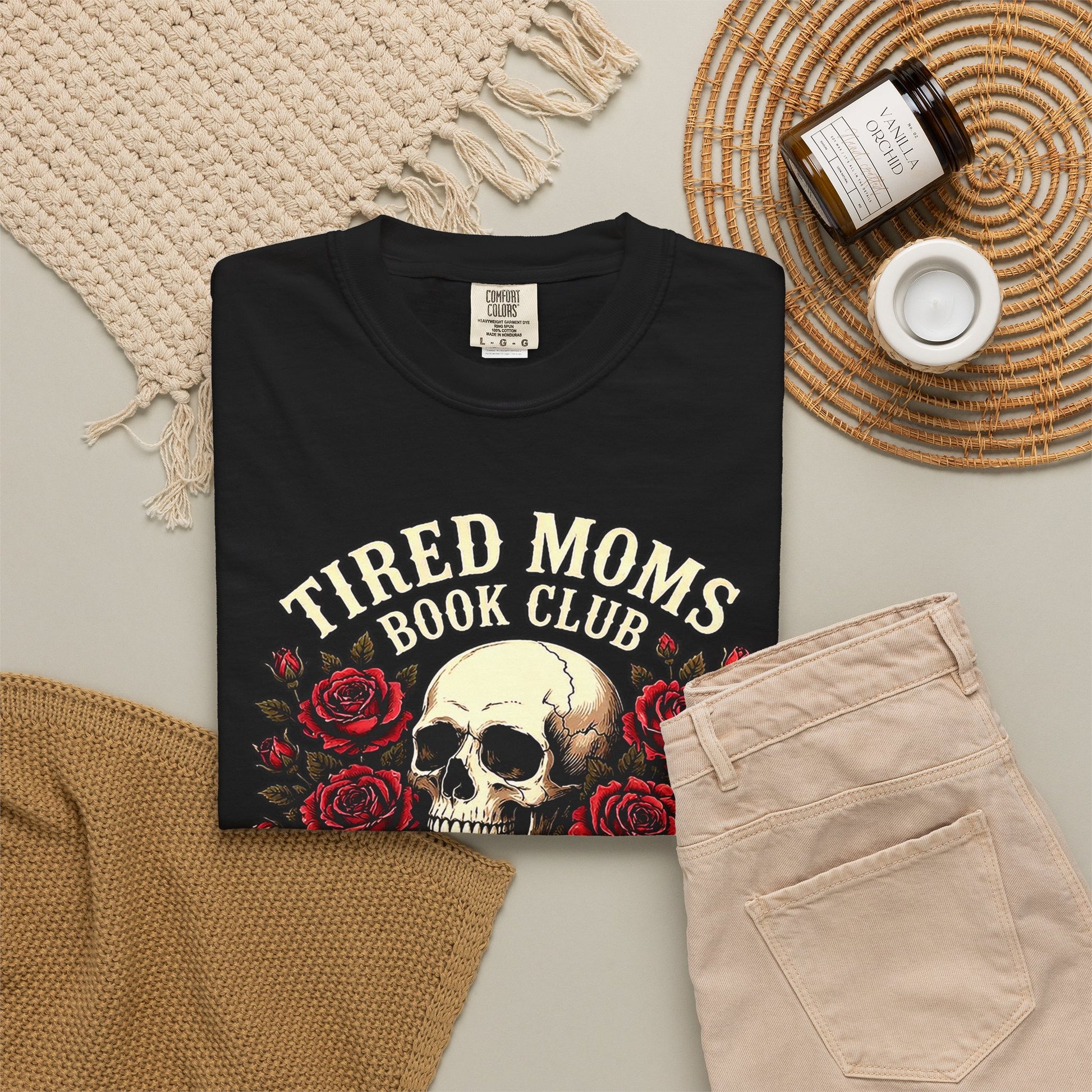 Tired_Moms_Book_Club_T-Shirt_Skull_Colorful_Black