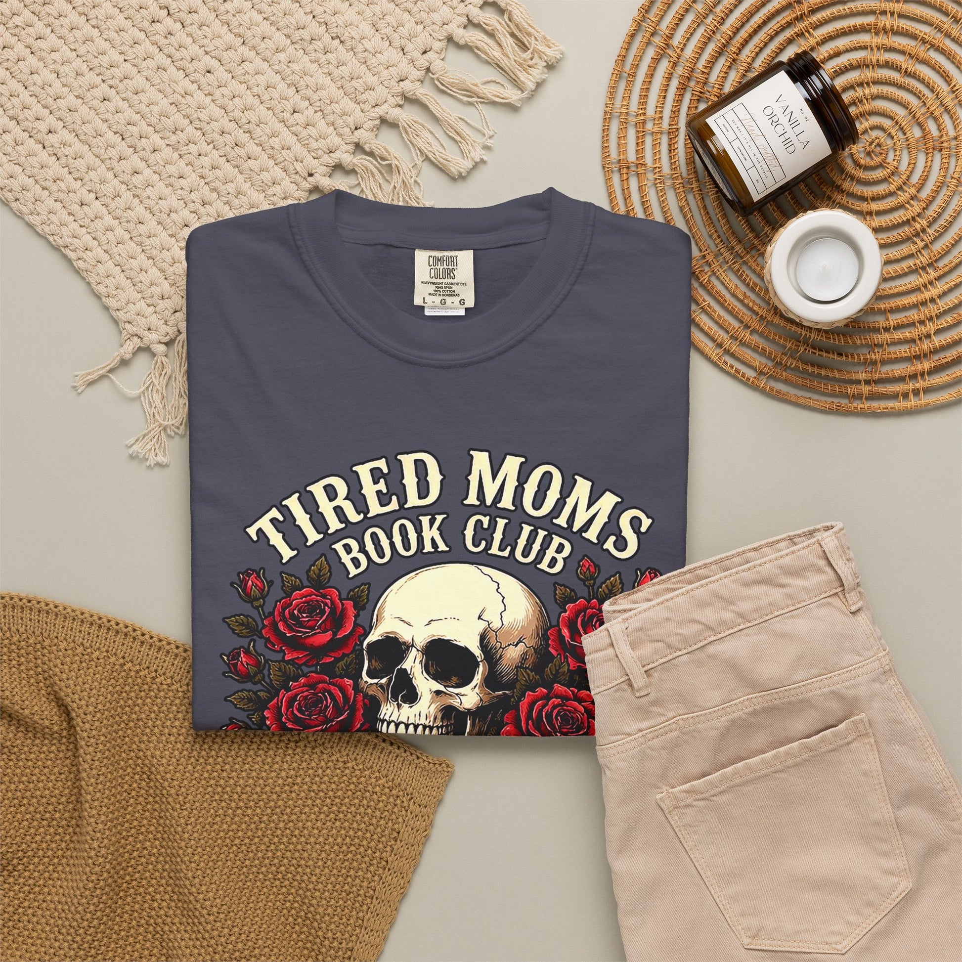 Tired_Moms_Book_Club_T-Shirt_Skull_Colorful_Navy
