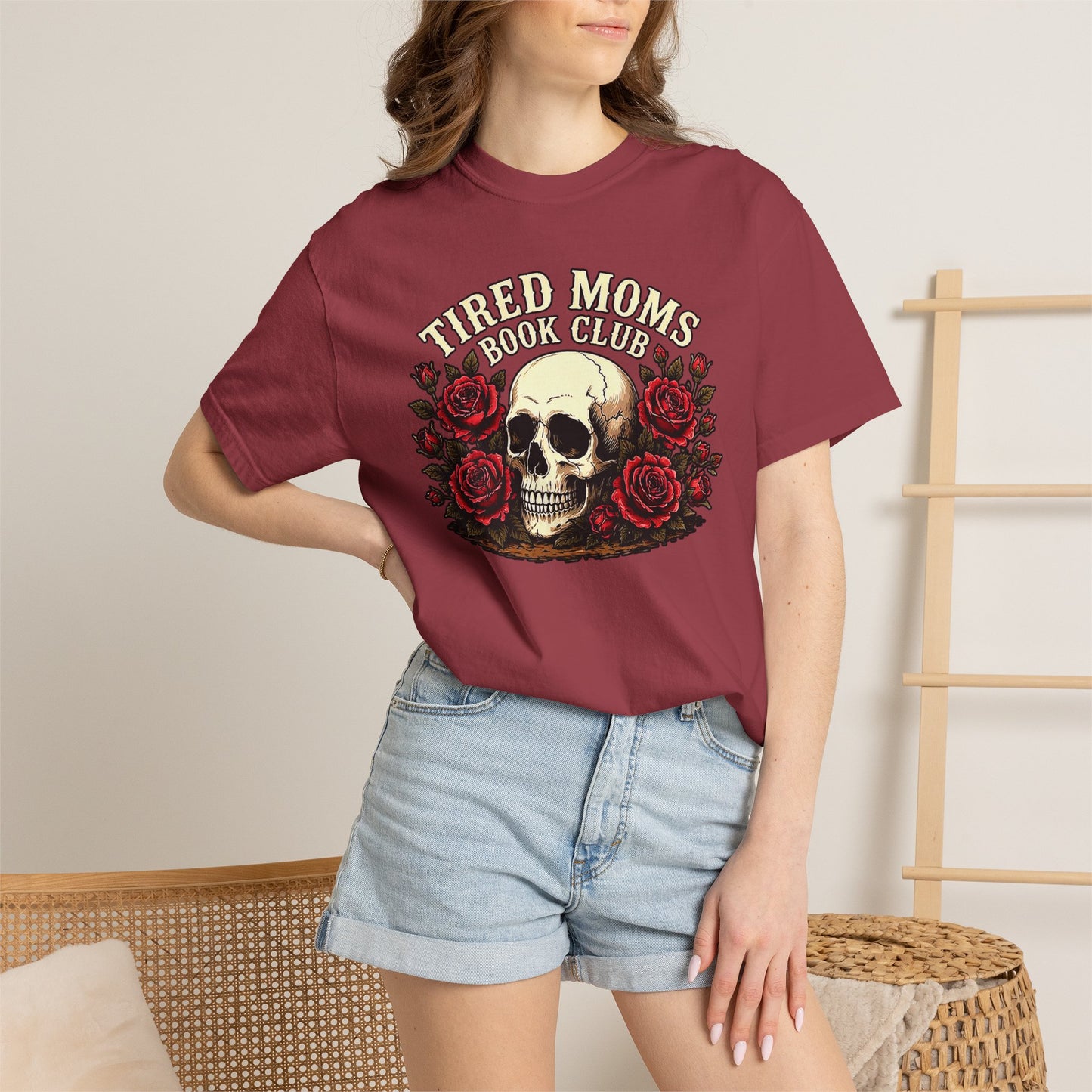 Tired_Moms_Book_Club_T-Shirt_Skull_Colorful_maroon