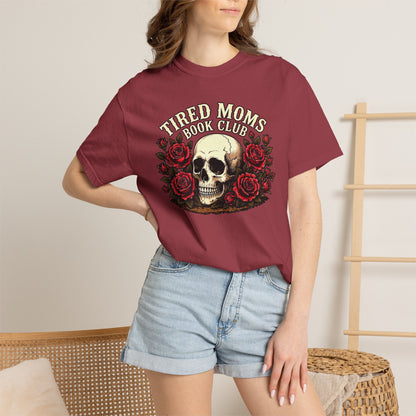 Tired_Moms_Book_Club_T-Shirt_Skull_Colorful_maroon