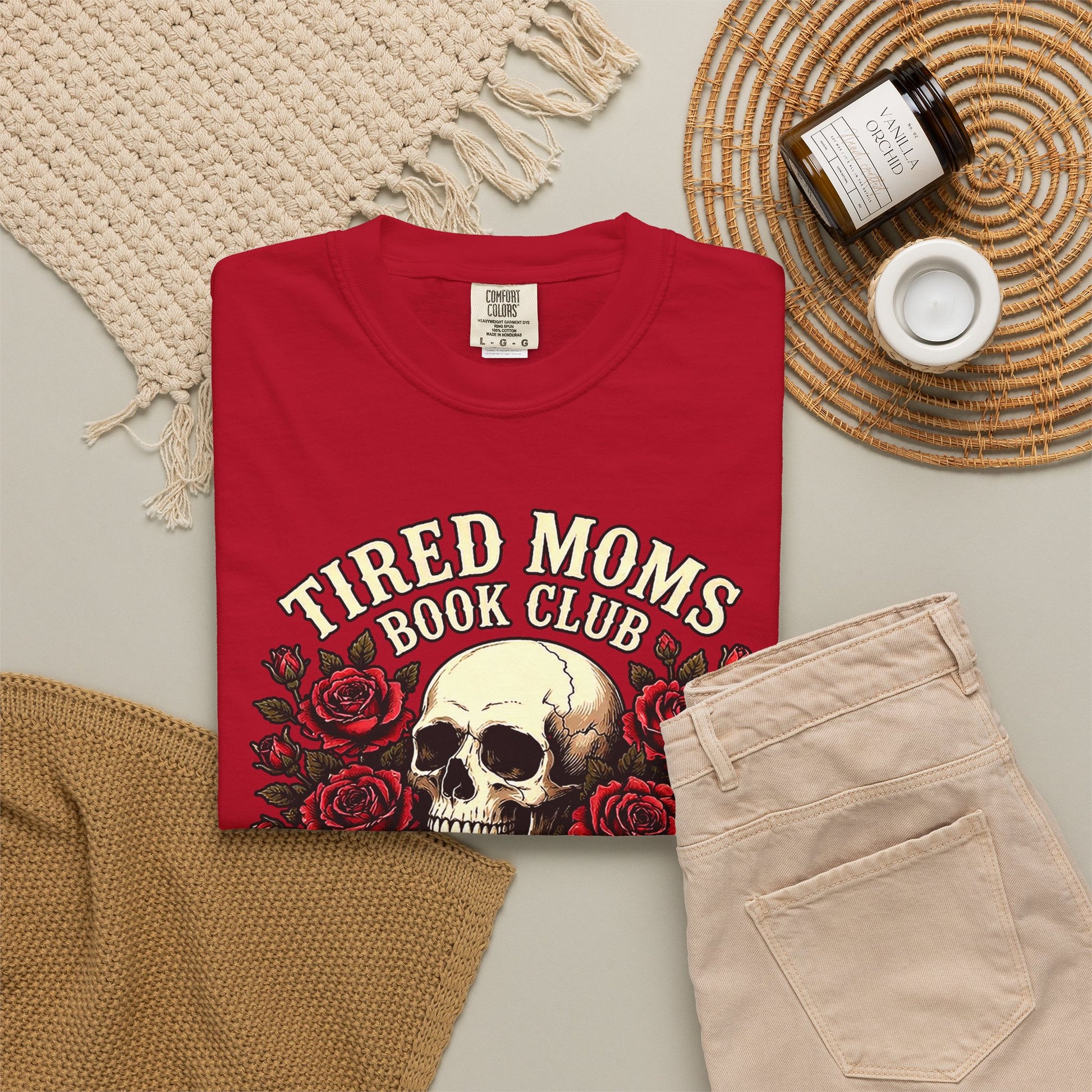 Tired_Moms_Book_Club_T-Shirt_Skull_Colorful_red