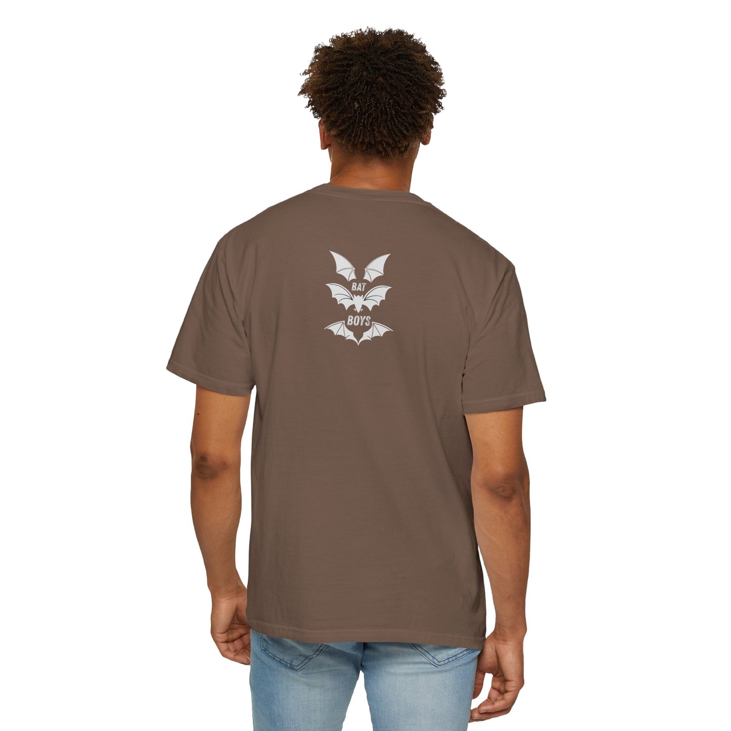 Unisex Garment-Dyed 'Bat Boys' Graphic T-Shirt Espresso