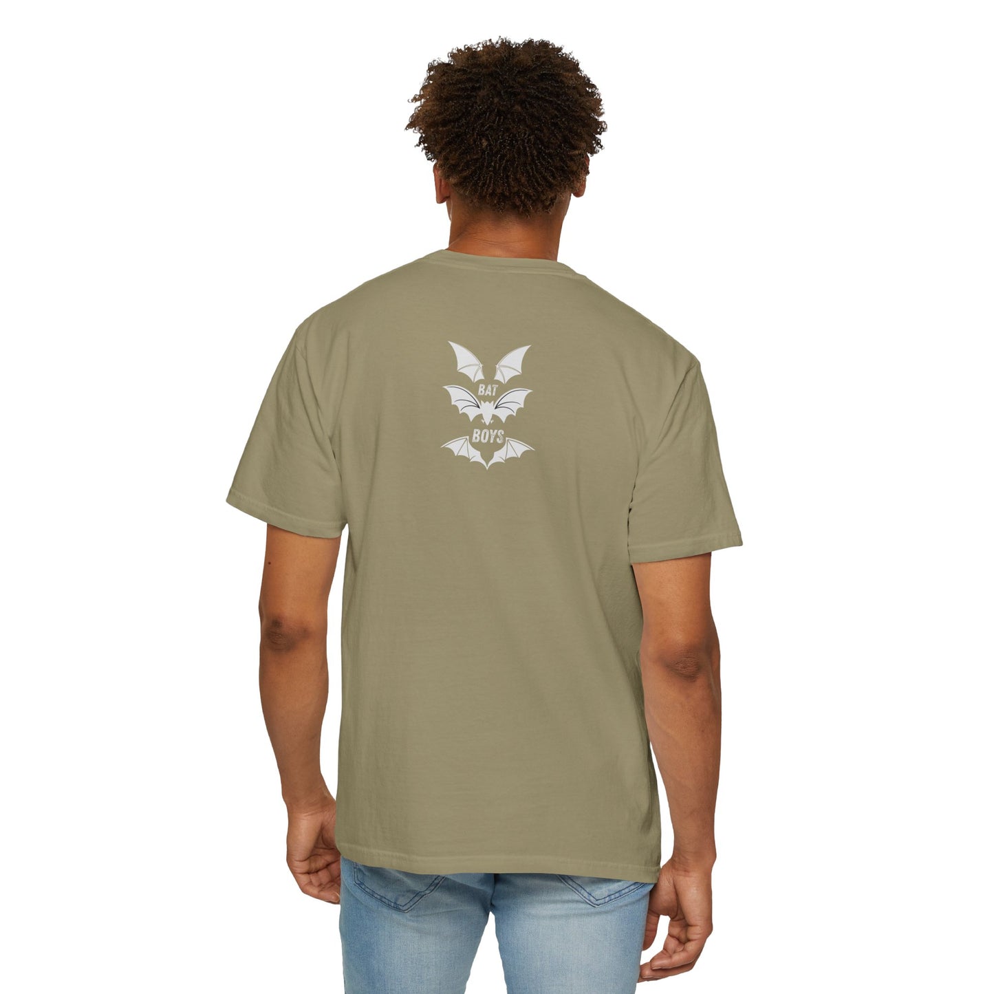 Unisex Garment-Dyed 'Bat Boys' Graphic T-Shirt Khaki