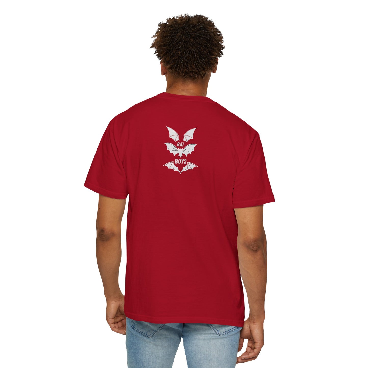 Unisex Garment-Dyed 'Bat Boys' Graphic T-Shirt Red