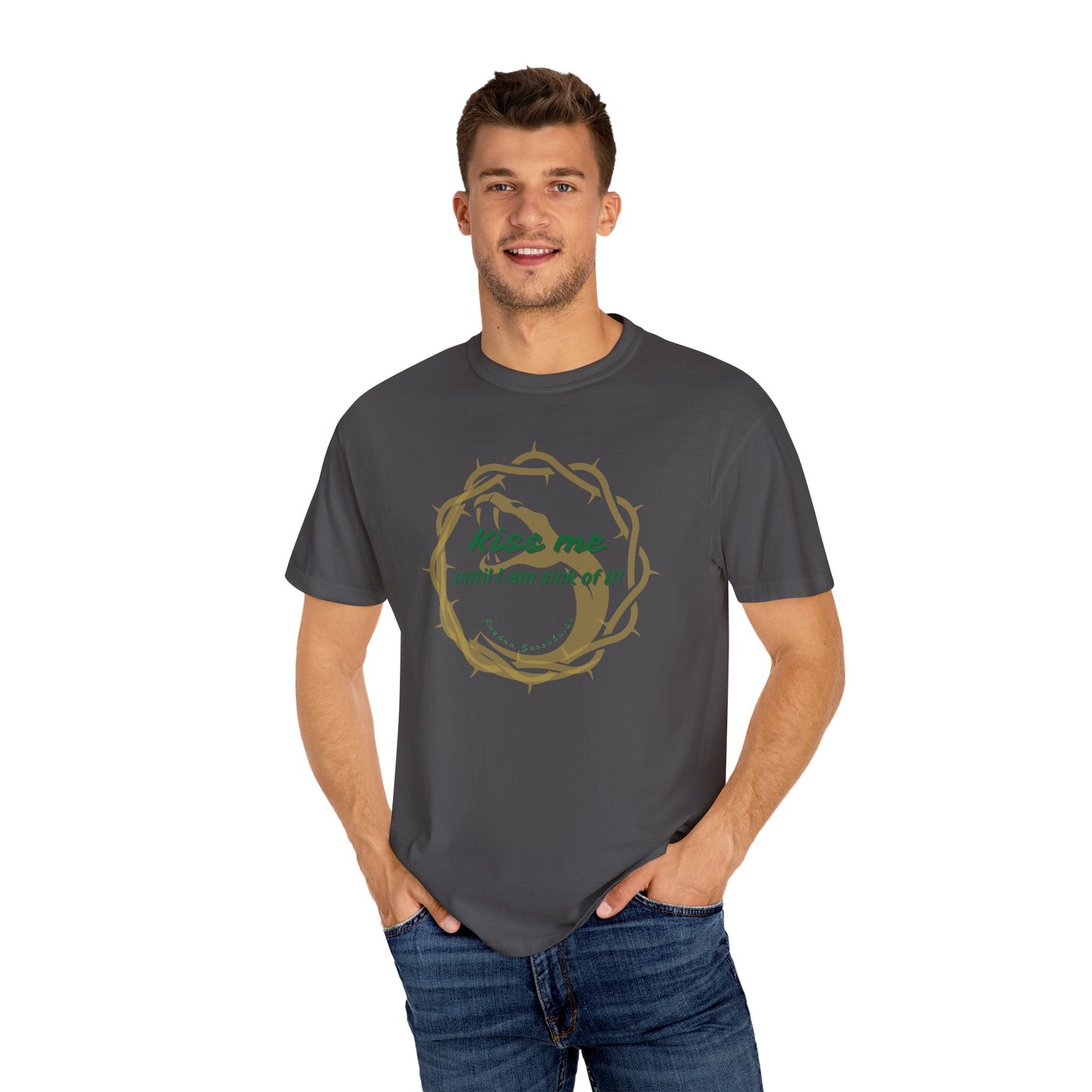 Unisex_T-shirt_Kiss_Me_until_I_am_Sick_of_it Graphite Mockup