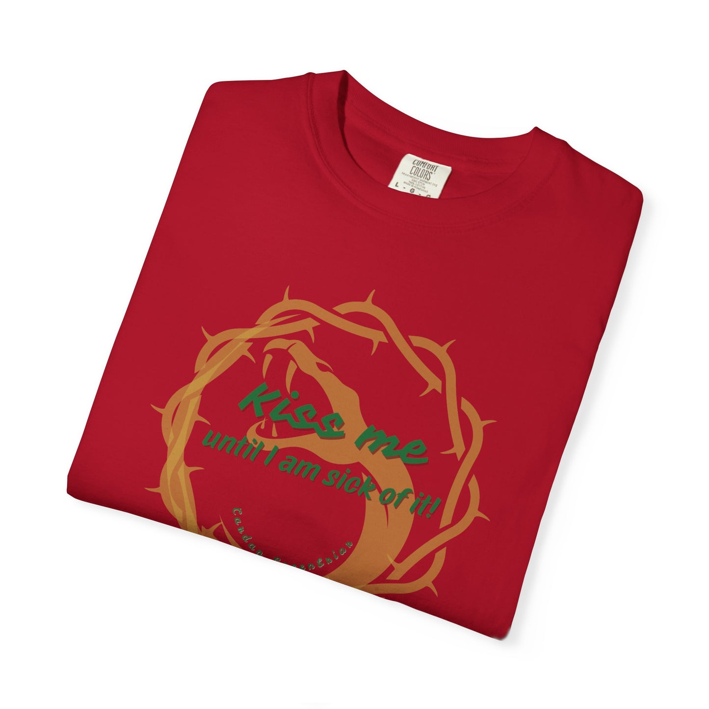 Unisex_T-shirt_Kiss_Me_until_I_am_Sick_of_it Red Folded